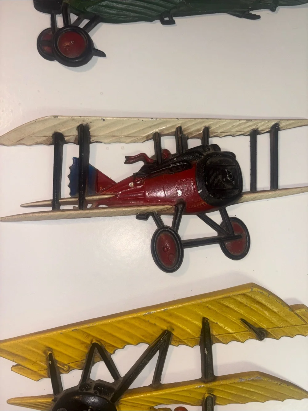 3 Vintage WW1 Fighter Bi Plane, 1975 Homco USA Cast metal Wall Decor